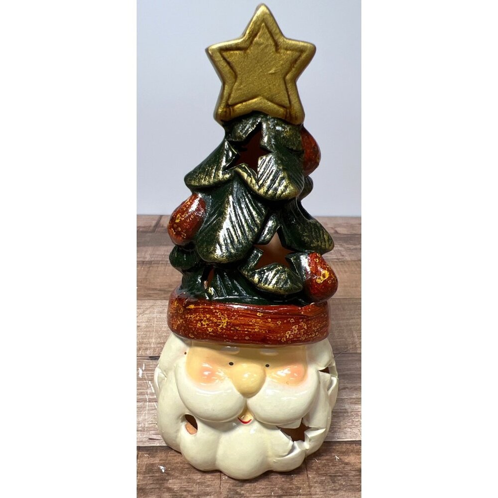 Ceramic Christmas Tree Santa Tea light Candle Holder Festive Decor